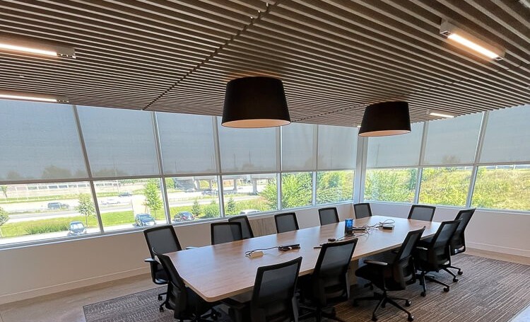 Hamilton office interior after professional window cleaning — spotless lobby and glass surfaces